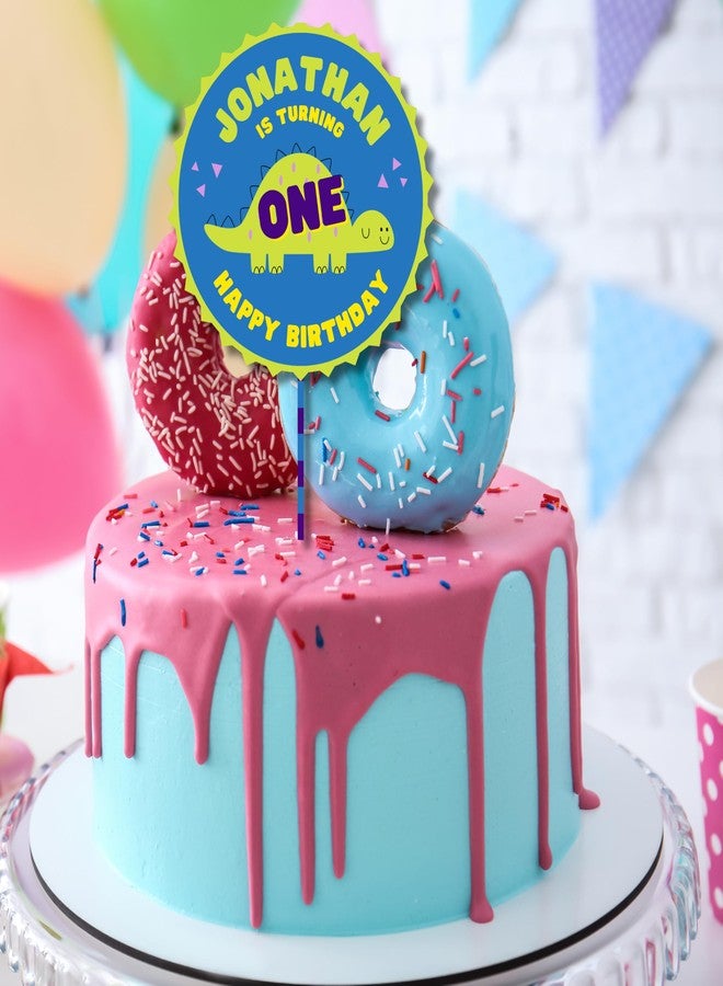 Yellow Nuts Personalised Cake Topper For Birthday Cartoon Dino Theme Kids Boys Girls 1st Birthday Anniversary Props Cake Decor Decoration (Dino) - Image 1